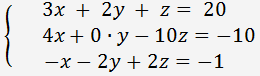 soustava tří lineárních rovnic se třemi neznámými